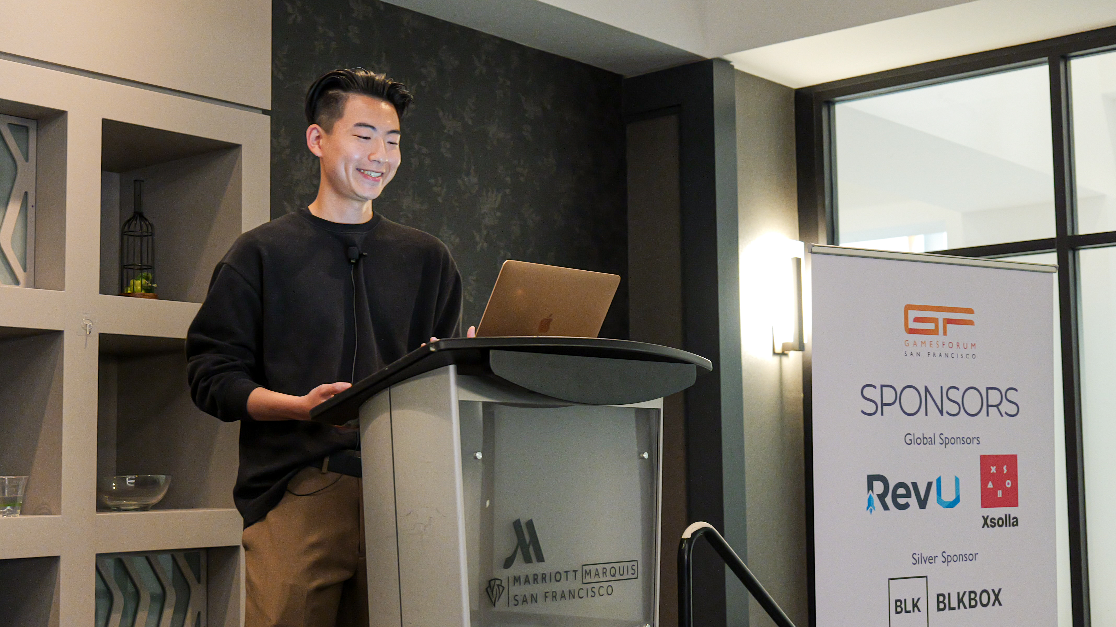 JJ Park speaking at GamesForum San Francisco 2025, Marriott Marquis